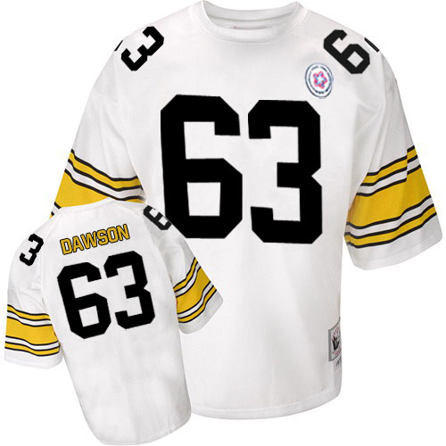 Men's Authentic Dermontti Dawson Mitchell and Ness Jersey White Road - #63 Throwback NFL Pittsburgh Steelers